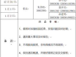 beat365英国官网网站（滨湖校区）后勤服务与管理处 2023年元旦假期值班表