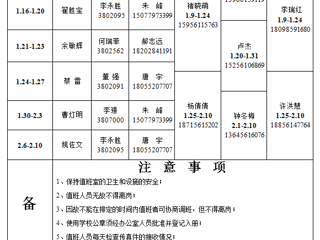 beat365英国官网网站（相山校区）学校办公室 2023年寒假值班表